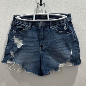 Hollister Women's Ripped Dark Blue Jean high rise vintage Shorts 26